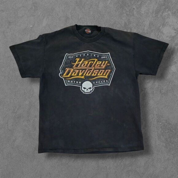 Faded Harley Davidson T Shirt XL Black Skull Motorcycle Distressed Shirt - Picture 1 of 6